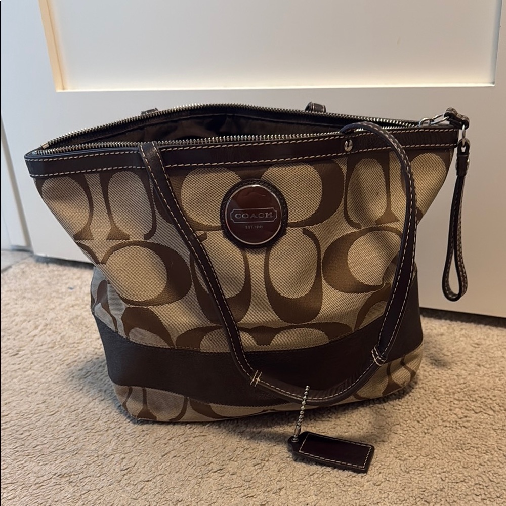 Coach Brown Leather Trim Tote Bag